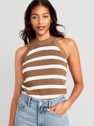 Sleeveless Striped Cropped Shaker-Stitch Sweater for Women | Old Navy (US)