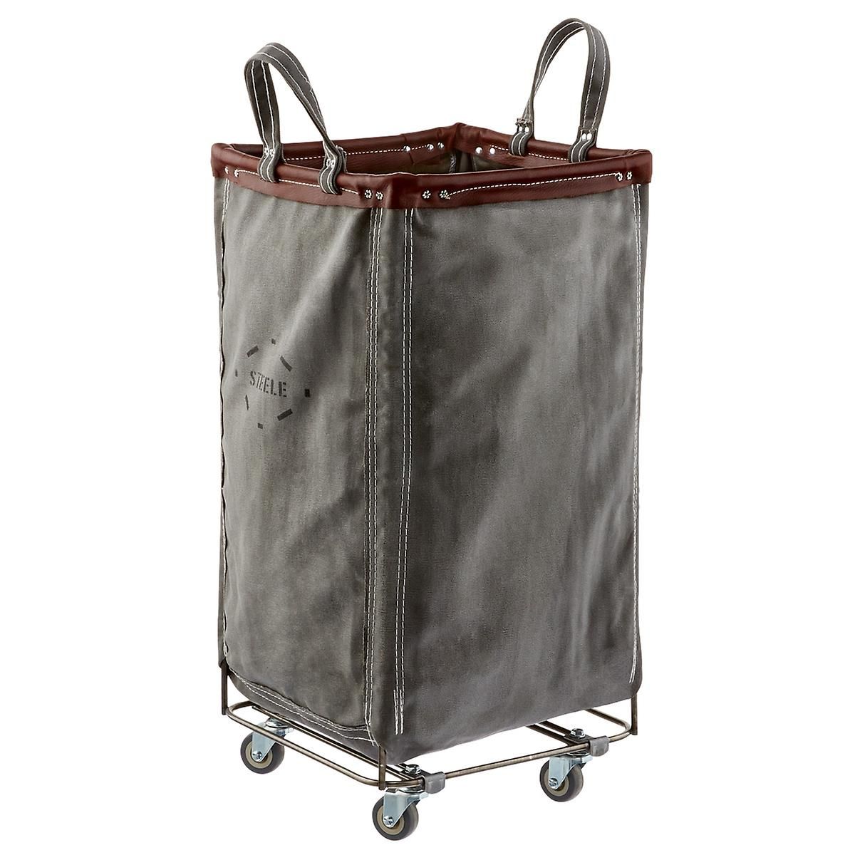 Steele Canvas Grey & Brown Leather Squared Sorting Hamper | The Container Store