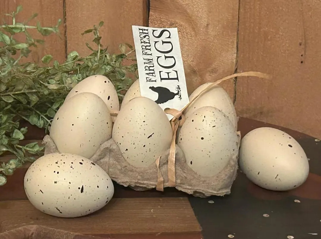 Primitive Eggs in Carton - Farmhouse decor, primitive shelf sitter Rustic decor Faux speckled egg | Etsy (US)