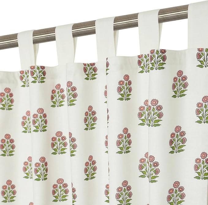 Decoberry Aila - Floral Block Print - Coral & Lime Green - Partial Blackout, 100% Cotton - Curtai... | Amazon (US)