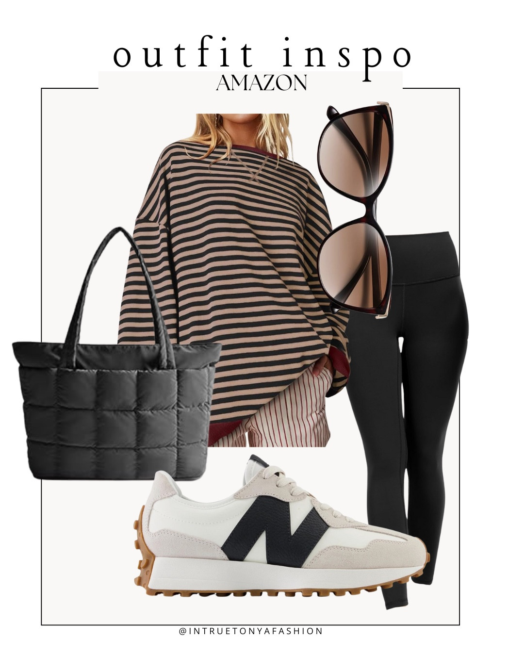 Casual outfit idea from amazon — striped oversized tee, leggings, new balance sneakers, and quilted tote bag






Winter outfit
Winter fashion
Amazon winter outfits
Trending winter fashion 
 casual winter outfits | winter fashion | size 4-6 | cold weather outfits | winter outfit ideas | layering outfit for the cold| winter fashion 2026 | outfit inspo | outfit ideas | winter outfits amazon  | casual outfit Ideas  | Outfits | Amazon Casual Outfit | Cute casual outfits | Preppy Outfit 

#LTKFindsUnder50 #LTKSaleAlert #LTKootd