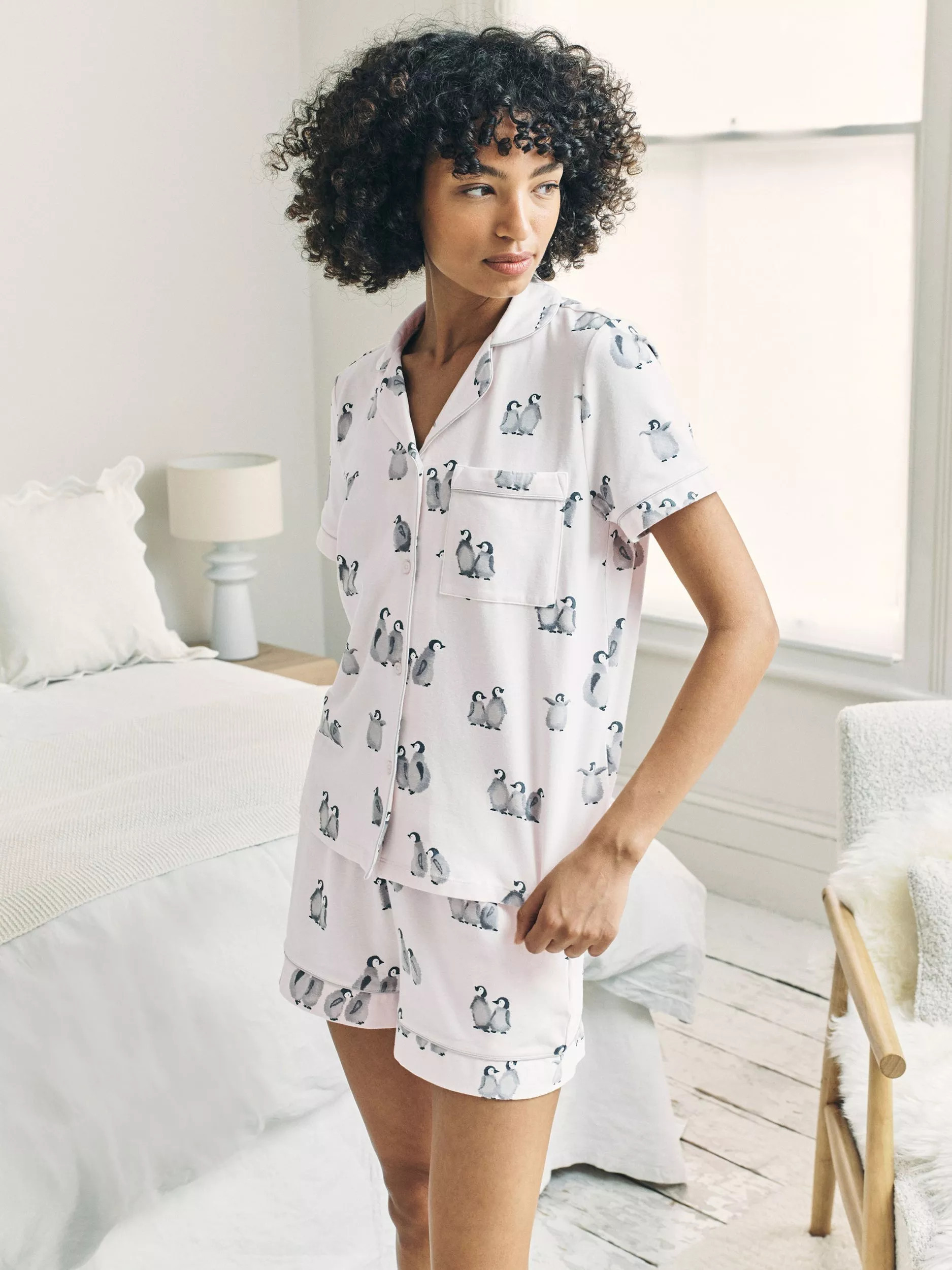 Chelsea Peers Penguin Shorty Pyjama Set, Off White | John Lewis (UK)