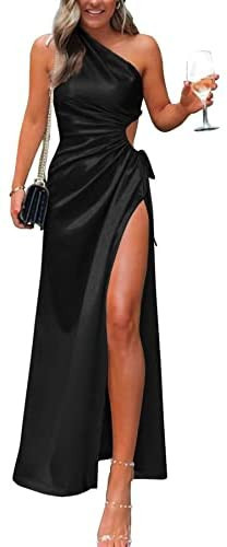 PRETTYGARDEN Women's 2023 Summer One Shoulder Satin Dress Cutout High Split Cocktail Wedding Gues... | Amazon (US)