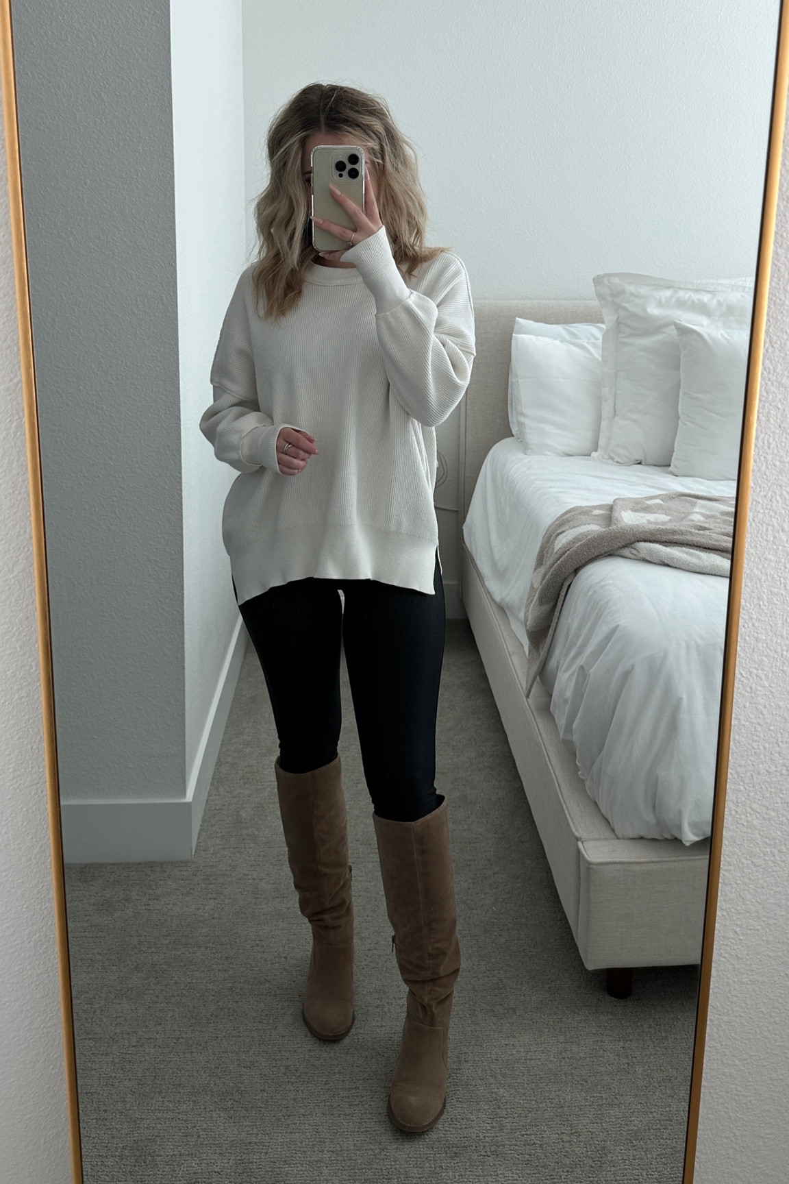 fall vibes | ootd | what i wore | fall outfit | beige boots | knee high boots | faux leather leggings | free people dupe | easy street tunic dupe | found it on amazon | 

#LTKSeasonal #LTKunder50 #LTKstyletip