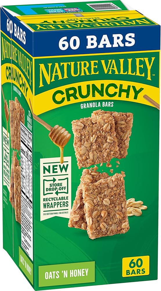 Nature Valley Crunchy Oats 'n Honey Granola Bars, 60 Bars, 44.7 OZ (30 Pouches) | Amazon (US)