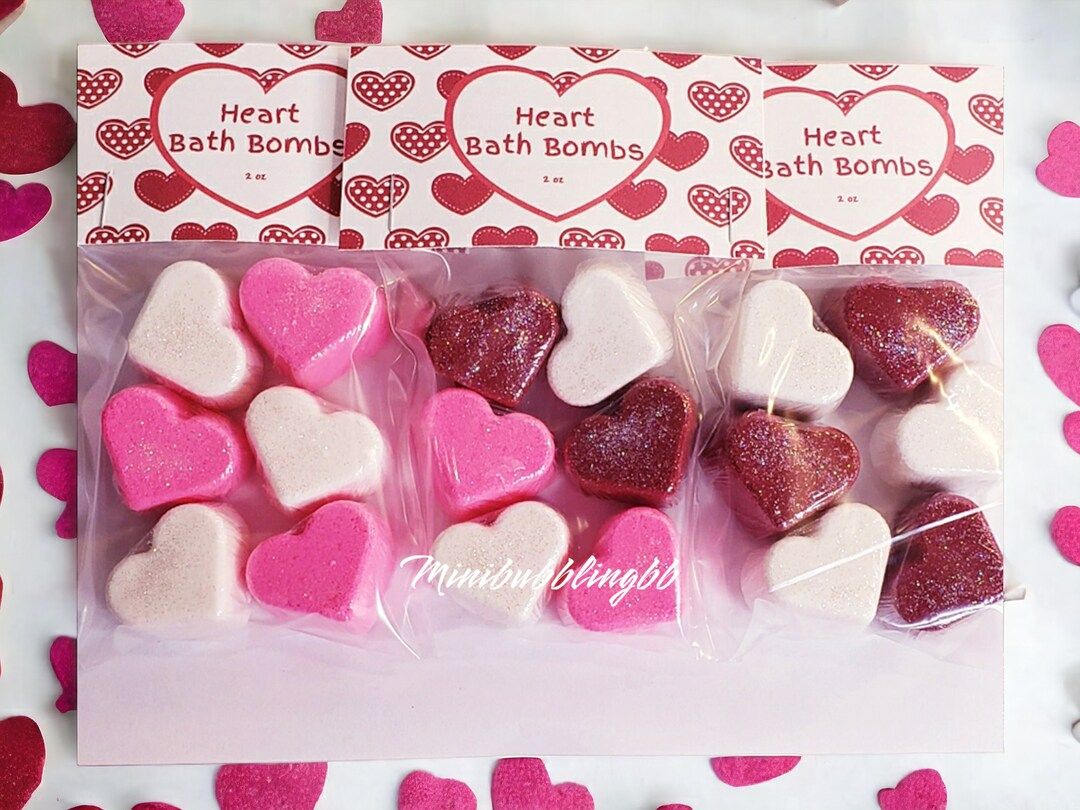 6 Mini Heart Bath Bombs, Valentine's Day Spa Gift, Heart Favors, School Valentine's Day Favors, B... | Etsy (US)