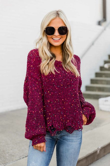 Can't Doubt My Love Burgundy Sweater | The Pink Lily Boutique