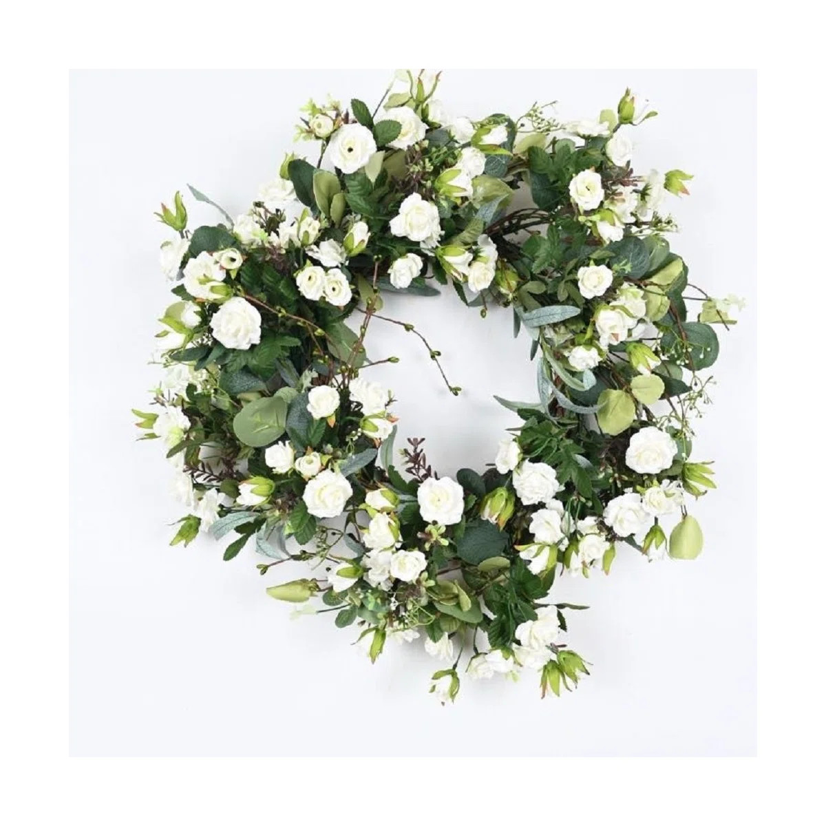22" Artificial Farmhouse Spring Summer Blossoms Cluster Foliage Rose Floral Wreath For Front Door | Wayfair North America