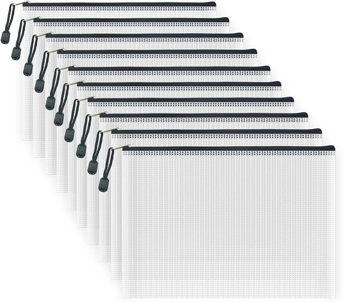 10 Pcs Zipper File Bags, Waterproof Plastic Mesh Pouch for Office School, Board Game Storage Bags... | Amazon (US)