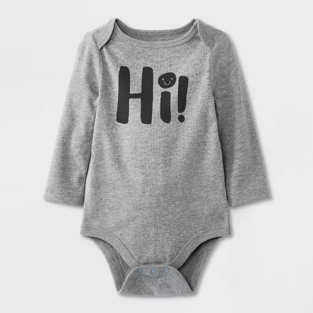 Baby Boys' 'Hi!' Long Sleeve Bodysuit - Cat & Jack™ Gray | Target