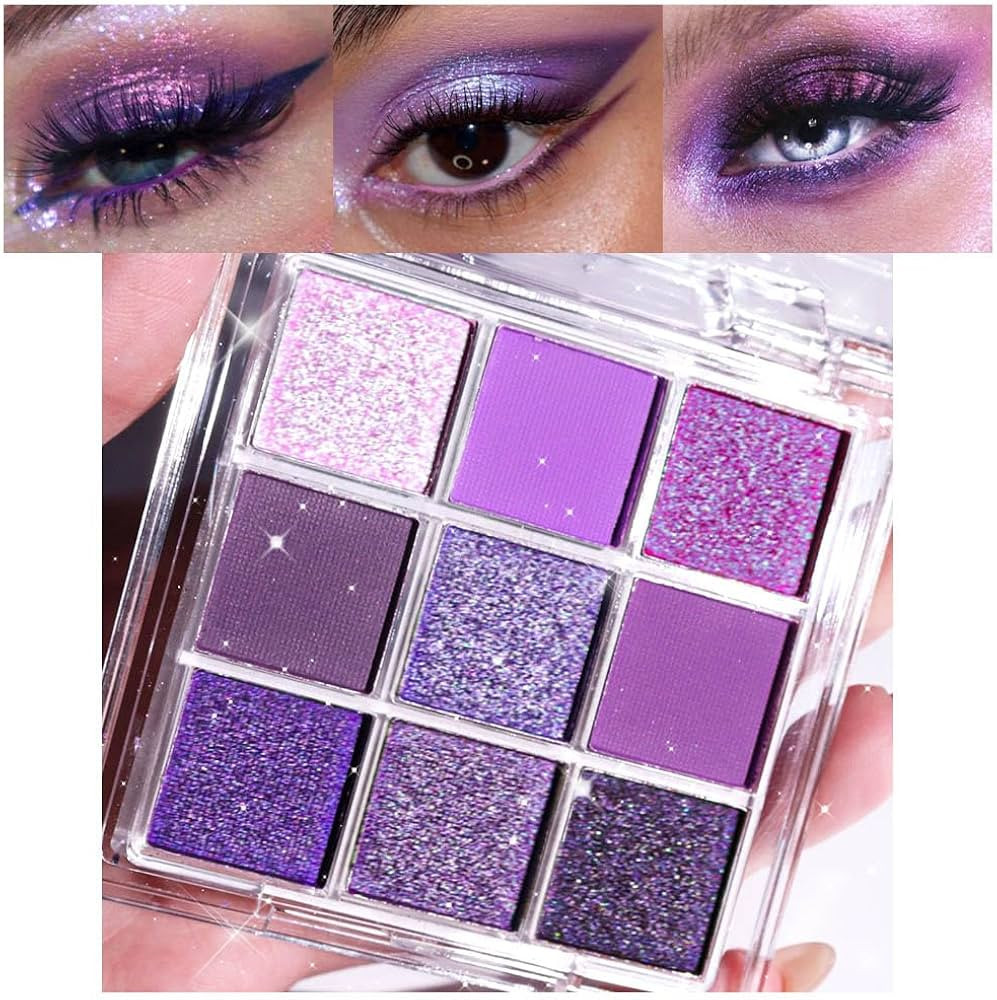 evpct 9 Colors Purple Pink Lavender Glitter Shimmer Matte Eye Shadow Palette Makeup Highly Pigmen... | Amazon (US)