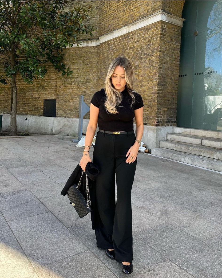 All black outfit - t shirt, wide leg arket trousers, Hermes Kelly belt, Chanel handbag & Chanel ballet flats (dupes linked)

#LTKSeasonal #LTKeurope #LTKstyletip