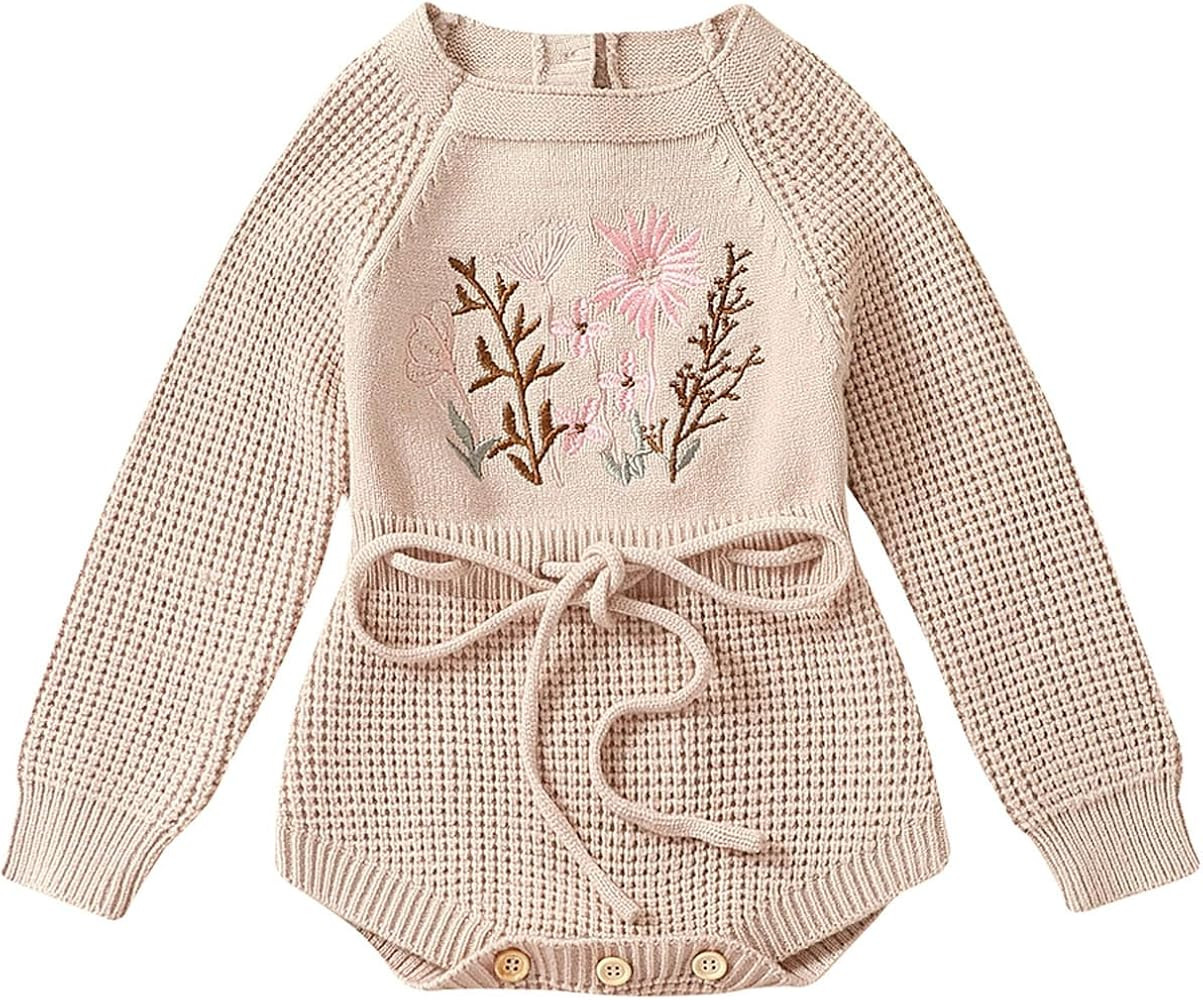 MERSARIPHY Baby Girl Sweater Romper Embroidery Baby Sweatshirt Romper Baby Girl Knit Sweater Fall... | Amazon (US)