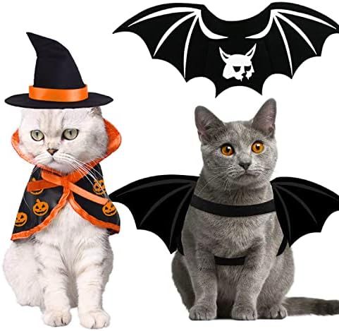Cat Costumes Outfit Cat Bat Wings Wizard Witch Hat Cape 3 PCS Halloween Pet Costume for Cat Small Do | Amazon (US)