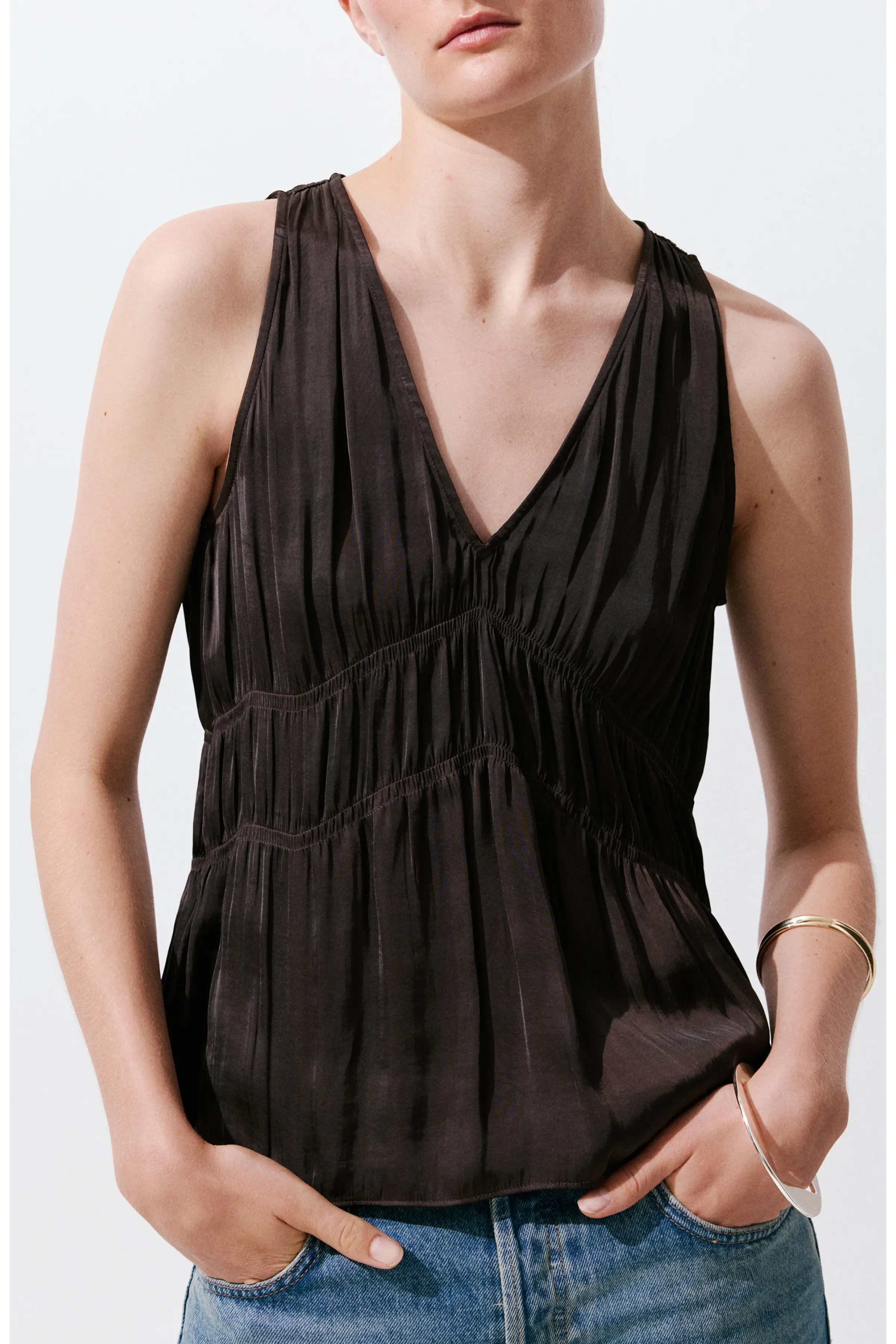 MANGO Ruched V-Neck Top (Women) | Nordstrom | Nordstrom