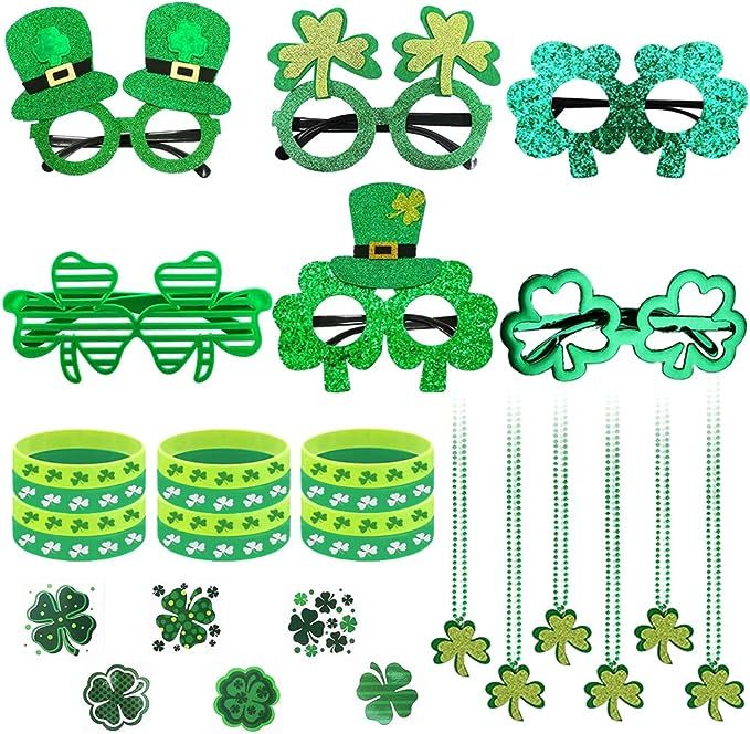 St. Patrick's Day Accessories Set, 96 PCS Includes 6 Green Shamrock Glasses, 6 Green Shamrock Nec... | Amazon (US)