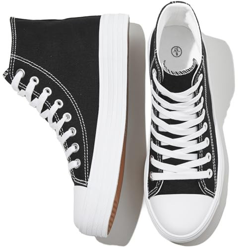 HYPOCRUTE Womens High Top Sneakers Classic Canvas Shoes for Women Lace Up Canvas Sneakers Casual Tennis Shoes for Walking(Black,US10.5 | Amazon (US)
