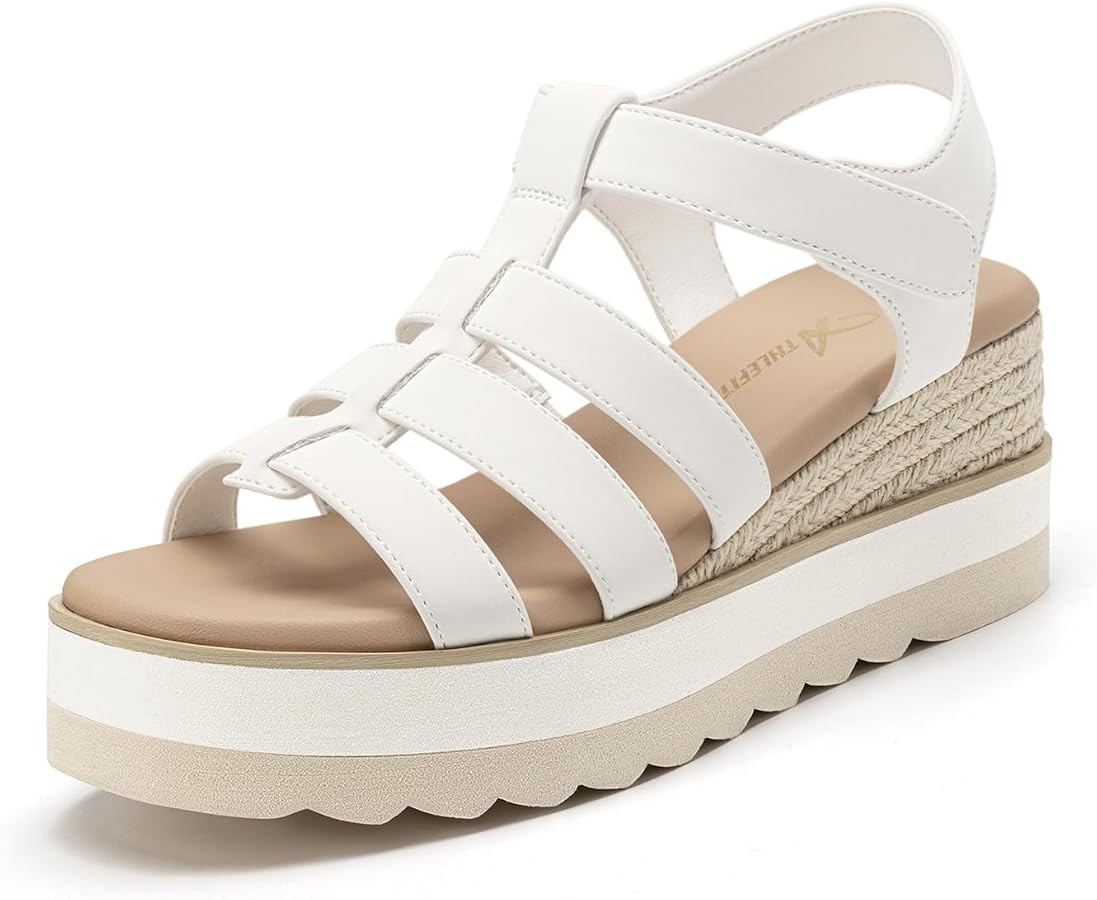 Athlefit Espadrille Low Wedge Sandals for Women Comfortable Casual Open Toe Platform Sandals for ... | Amazon (US)
