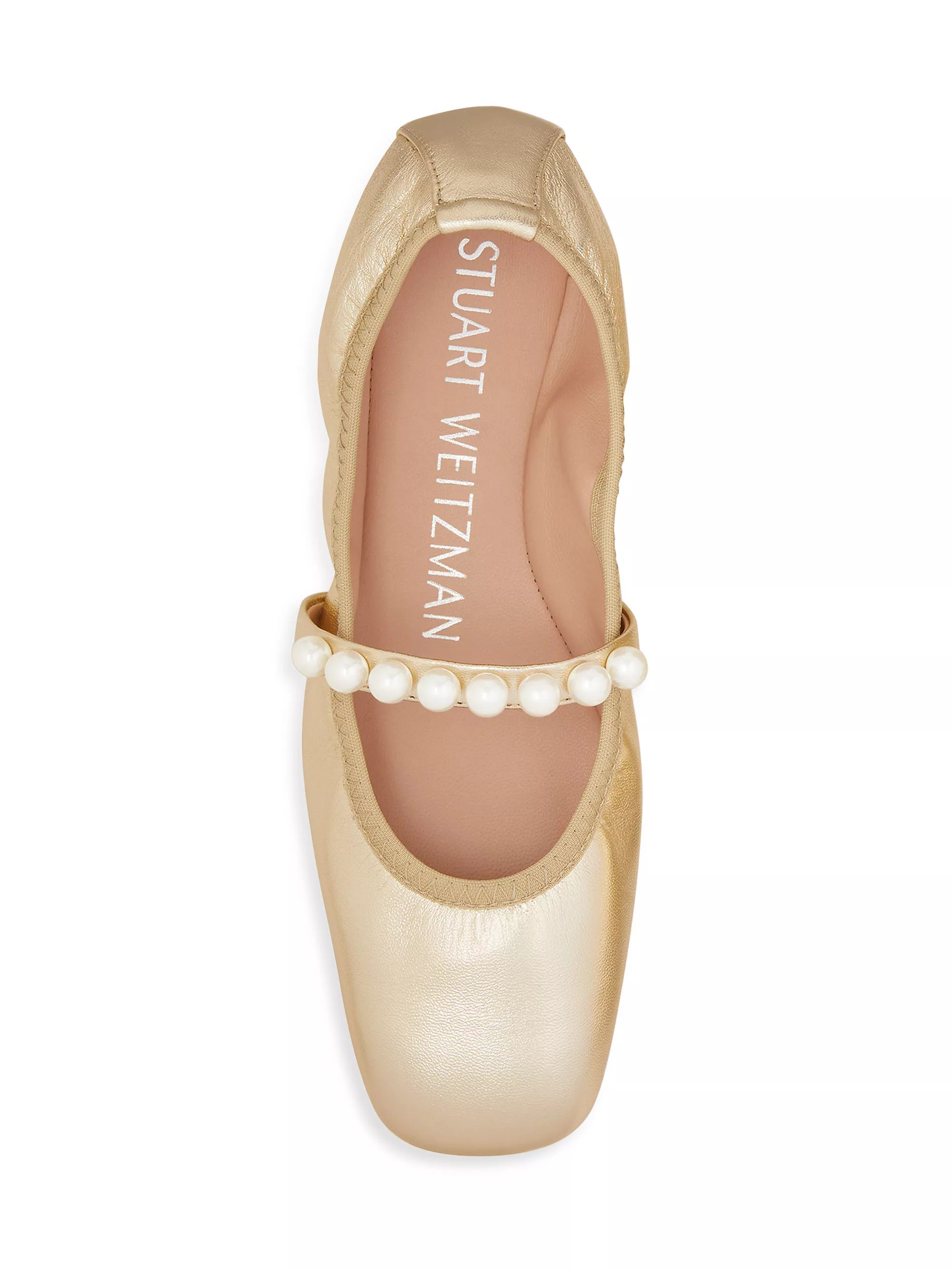 Shop Stuart Weitzman Goldie Metallic Leather Square-Toe Ballet Flats | Saks Fifth Avenue | Saks Fifth Avenue