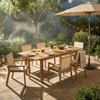 7 Pieces Acacia Wood Outdoor Dining Set S,Modern 6 Chairs 1 Large Table, Dining Furniture Set For Lawn, Backyard, Garden Deck,Poolside,Teak | Wayfair North America