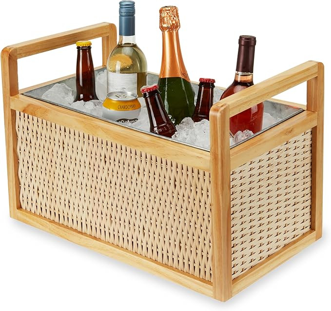 Twine Rattan and Wood Bottle Cooler Basket, Beverage Tubs for Parties, Beverage Chiller Ice Bucke... | Amazon (US)