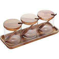 3 Pack 250ml / 8.5oz Clear Glass Seasoning Jar with Wooden Lid and Spoon, Adorable Sugar Bowl Bat... | Amazon (US)