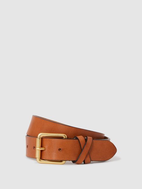 Reiss Tan Annie Leather Buckle Belt | Reiss UK