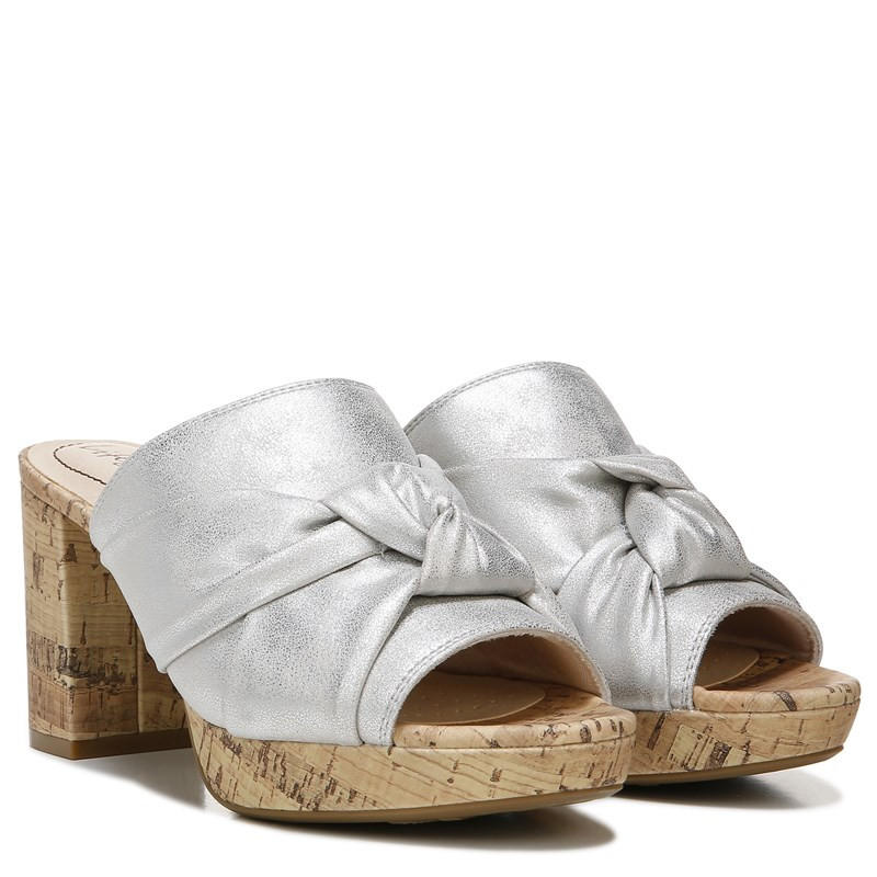 LifeStride Shoes Laguna Block Heel Sandal (Silver) Fabric 9.5 M | LIfeStride