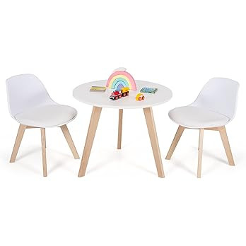 Costzon Kids Table and Chair Set, 3 Pcs Wood Activity Play Table w/Padded Seat & Wood Legs for Ar... | Amazon (US)