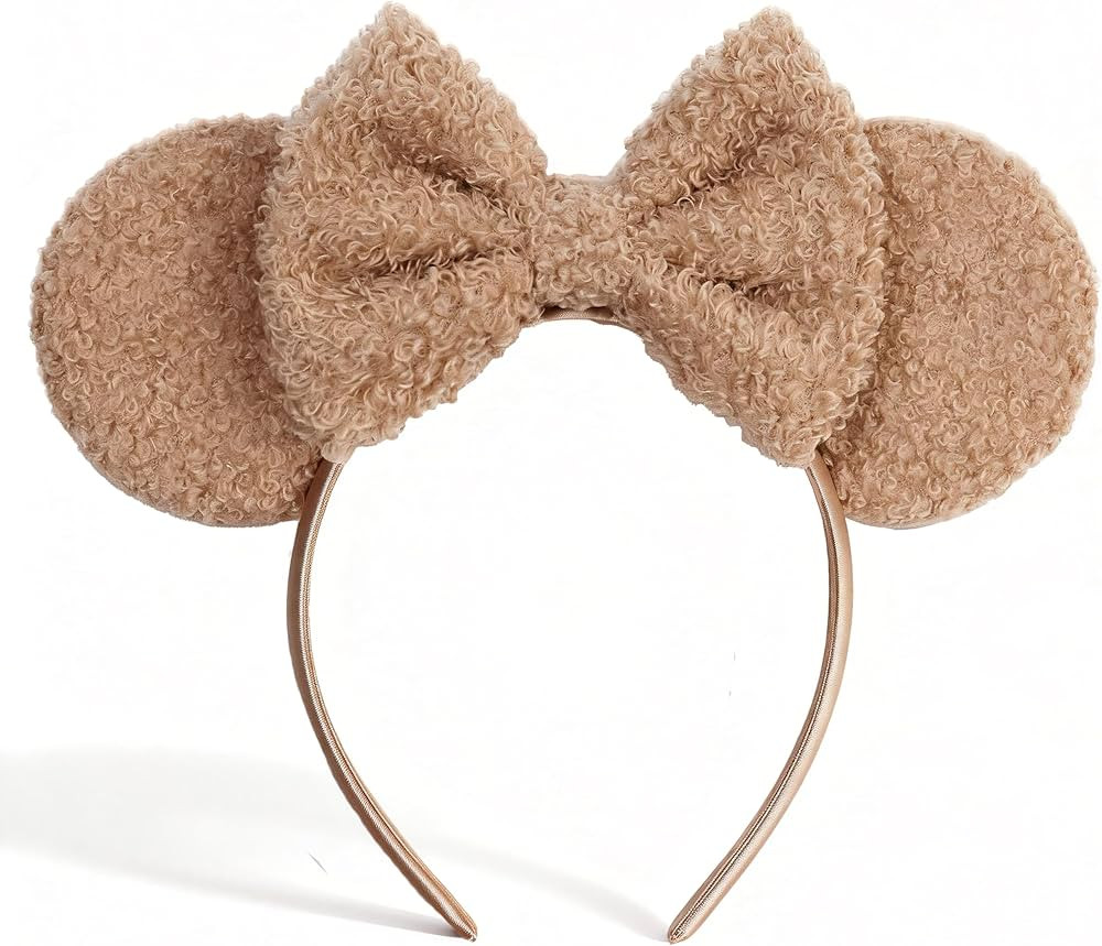 bianbaistar Fuzzy Fleece Headband for Women & Adults - Deep Khaki Mouse Ears & Bow Headband, Stre... | Amazon (US)