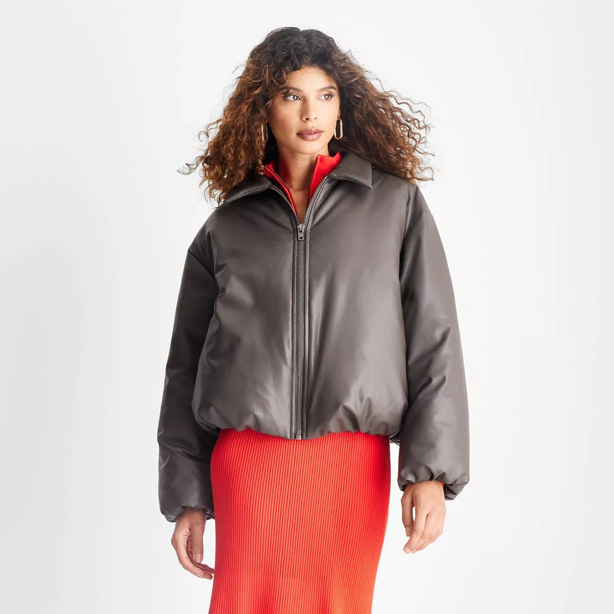 Women's Faux Leather Bomber Jacket - Future Collective Dark Gray | Target