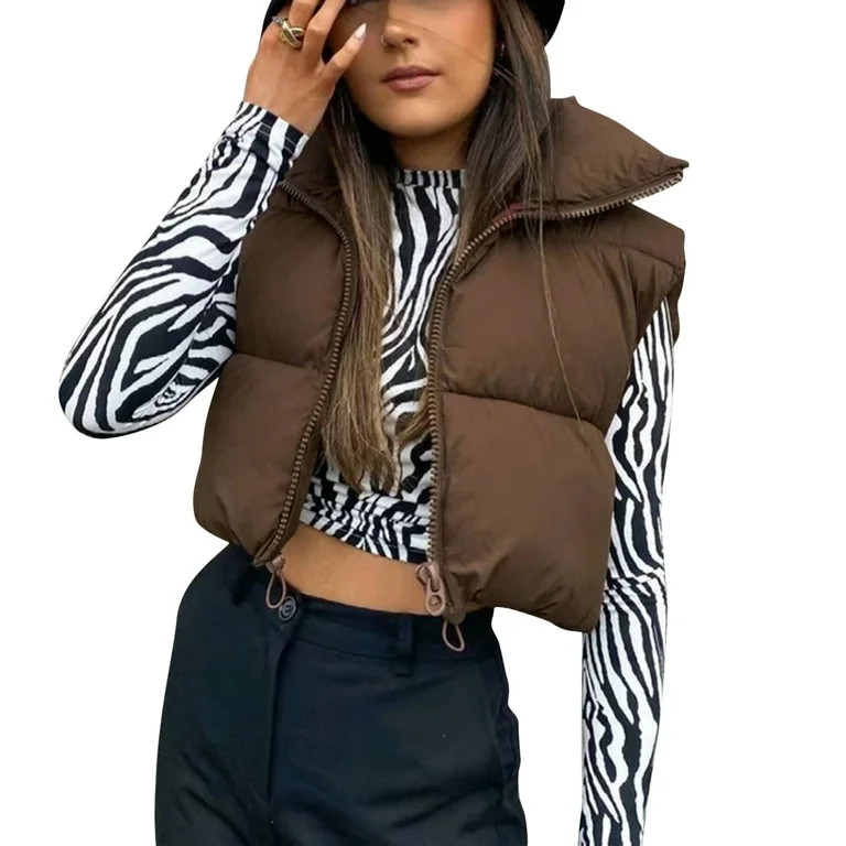 Women's Bubble Vest Vintage Winter Puffer Vests Cropped Padded Jackets Loose Outwear Warm Sleevel... | Walmart (US)