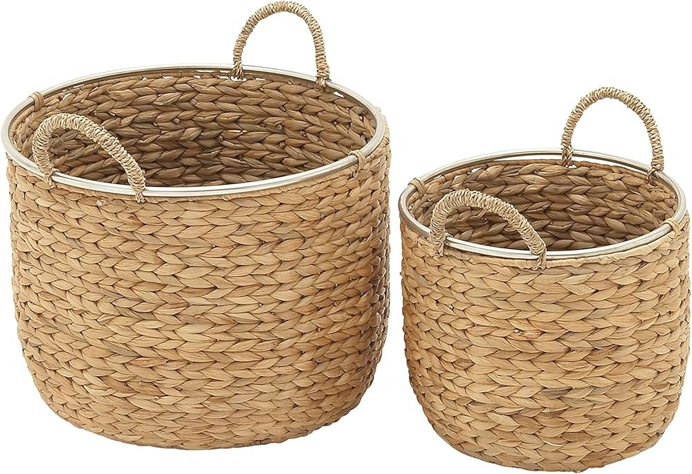 Deco 79 Seagrass Handmade Storage Basket with Handles, Set of 2 12", 16"W, Light Brown | Amazon (US)