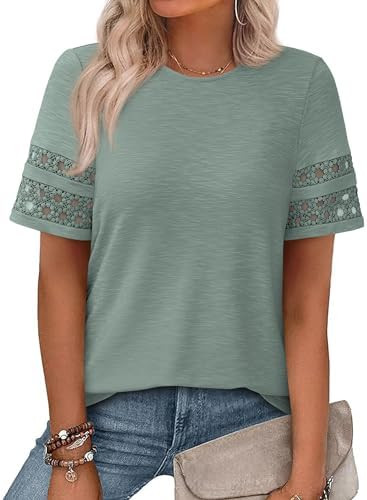 PRETTYGARDEN Summer Tops for Women 2026 Lace Short Sleeve T-Shirts Casual Blouses Spring Fashion ... | Amazon (US)