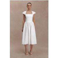 Ayla Cotton Fit And Flare Midi Dress / White | MESHKI | XXS | MESHKI US