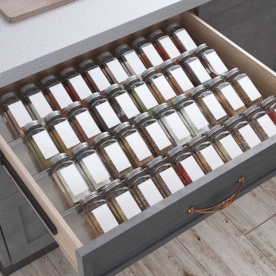 Spice Drawer Organizer, 4 Tiers 2 Set Clear Acrylic Slanted in Drawer Seasoning Jars Insert, Expa... | Amazon (US)