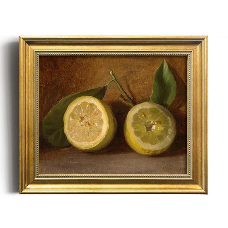 Vintage Lemon Decor - Yellow Lemon Kitchen Decor - Fruit Painting for Farmhouse Dining Pantry - L... | Amazon (US)