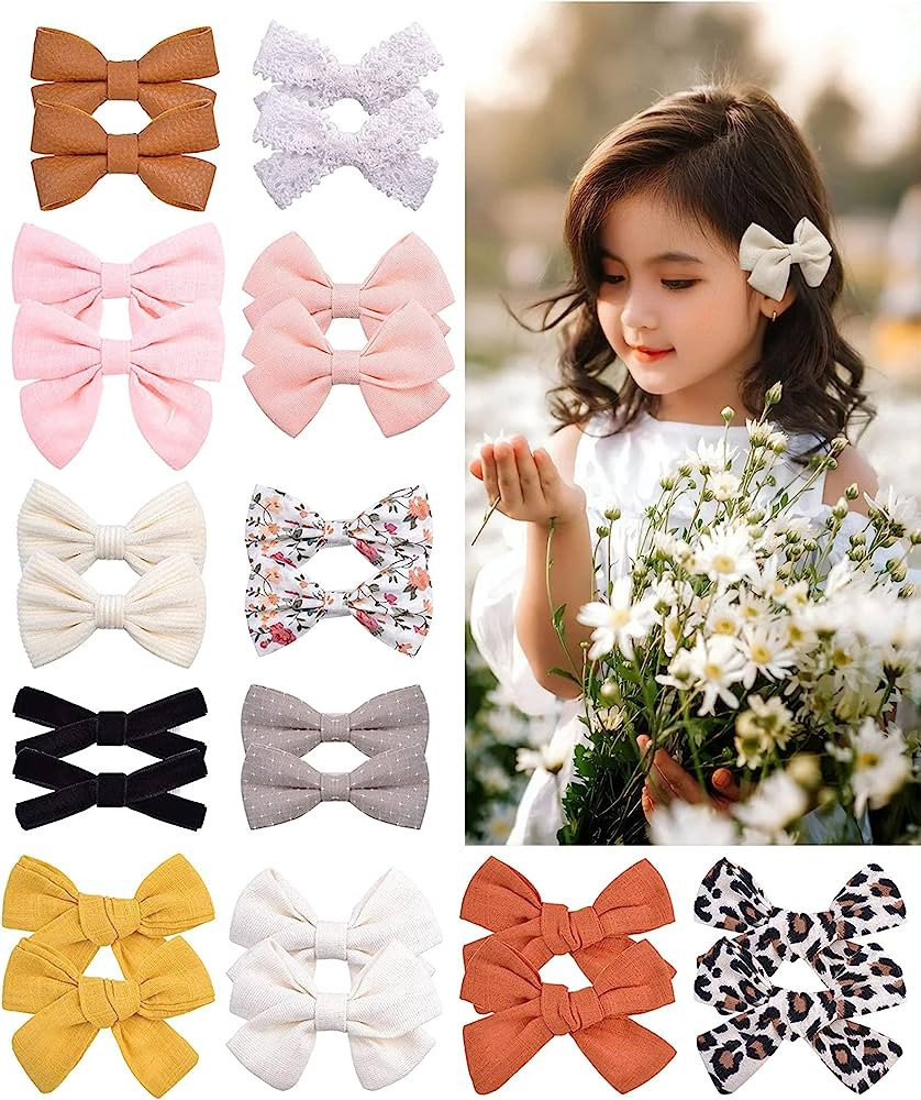 doboi Baby Girl Hair Clips 24PCS Baby Girl Bows Cotton Flower Prints Hair Accessories Fully Lined... | Amazon (US)