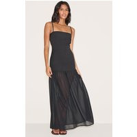 Black Linen Look Strappy Dropped Waist Maxi Dress | PrettyLittleThing US