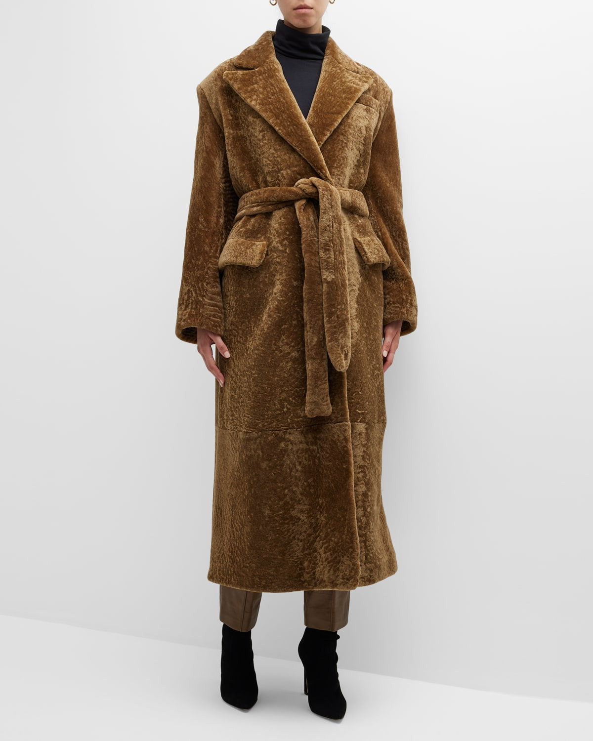 Belted Long Shearling Coat | Neiman Marcus