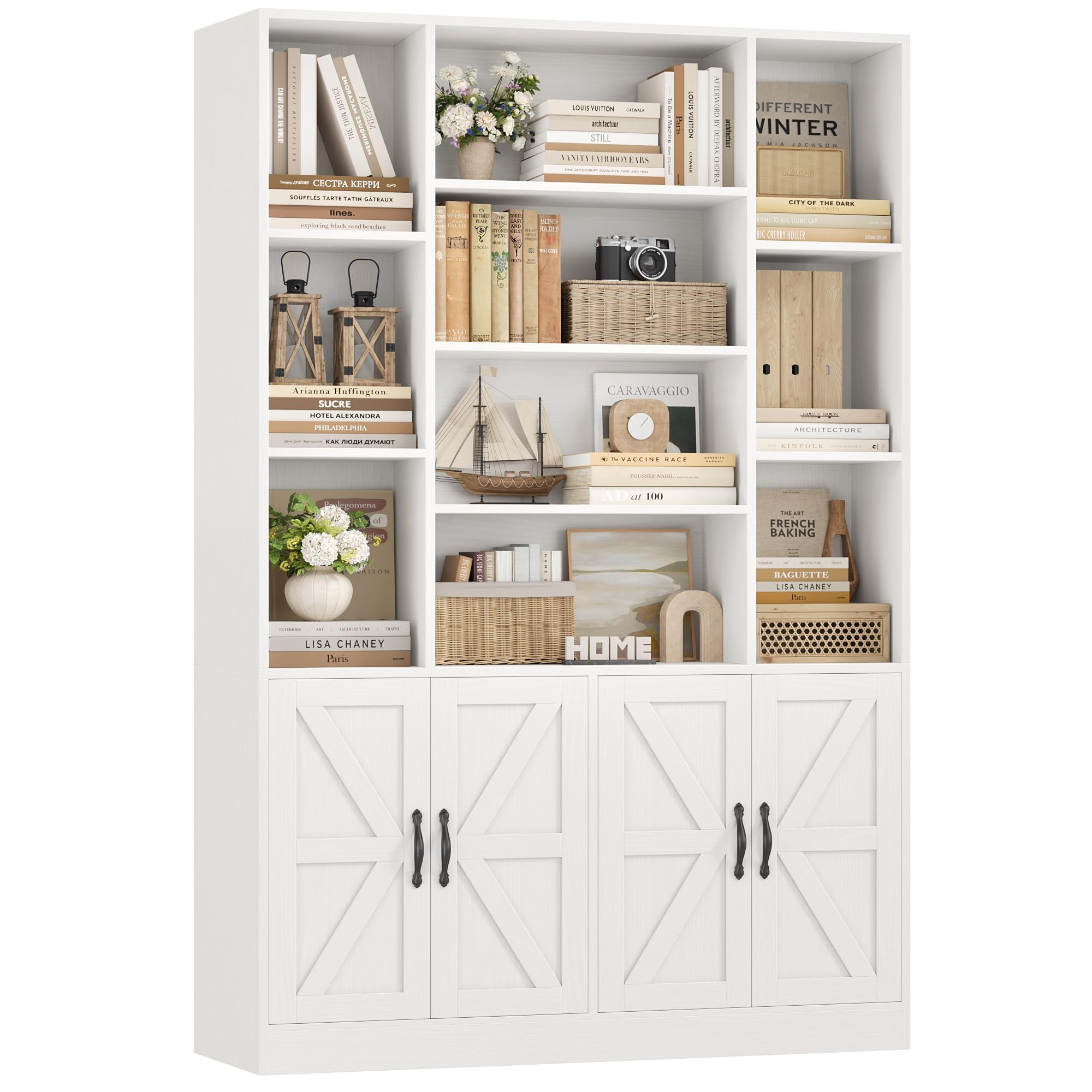 HOSTACK 75” Tall Book Shelf and Bookcase, White Bookshelf with Storage Cabinet, 47” Wide Book... | Amazon (US)