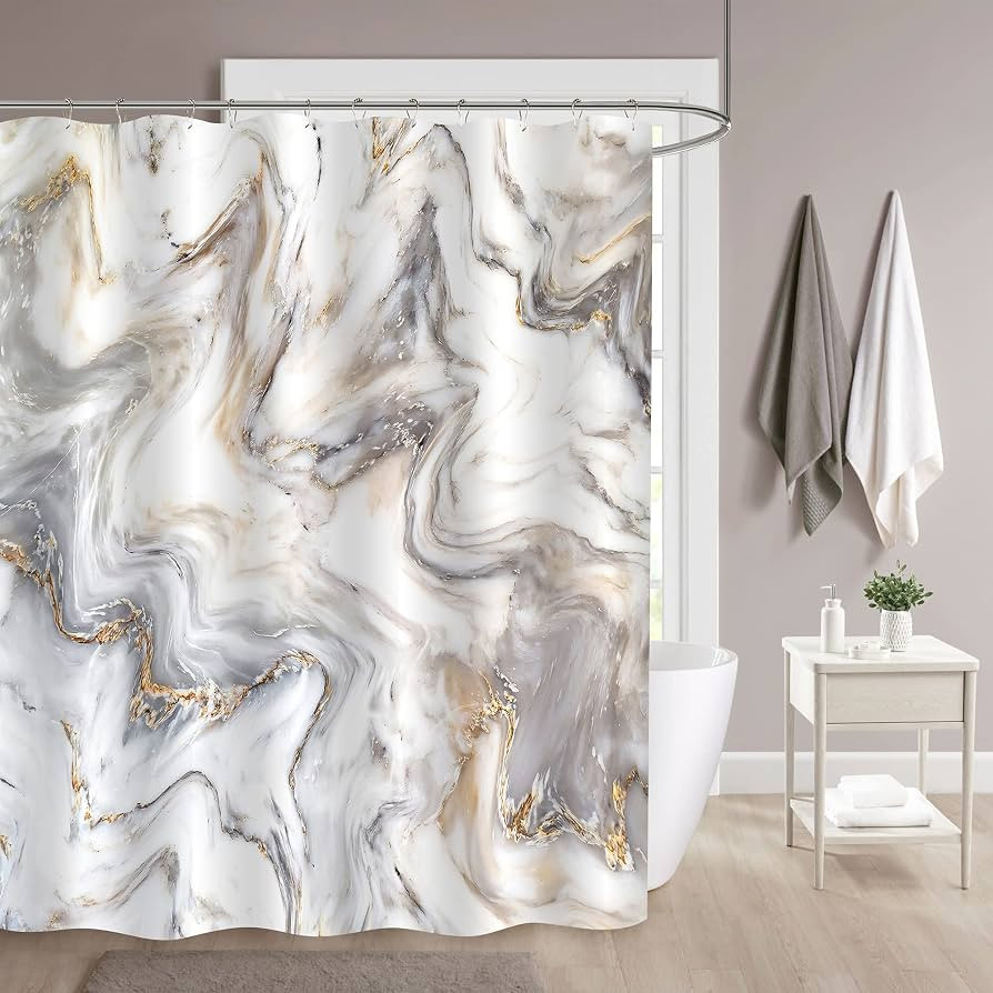 MitoVilla Grey Gold Marble Shower Curtain Set, Abstract, Modern, Luxury Standard for Bathroom Dec... | Amazon (US)