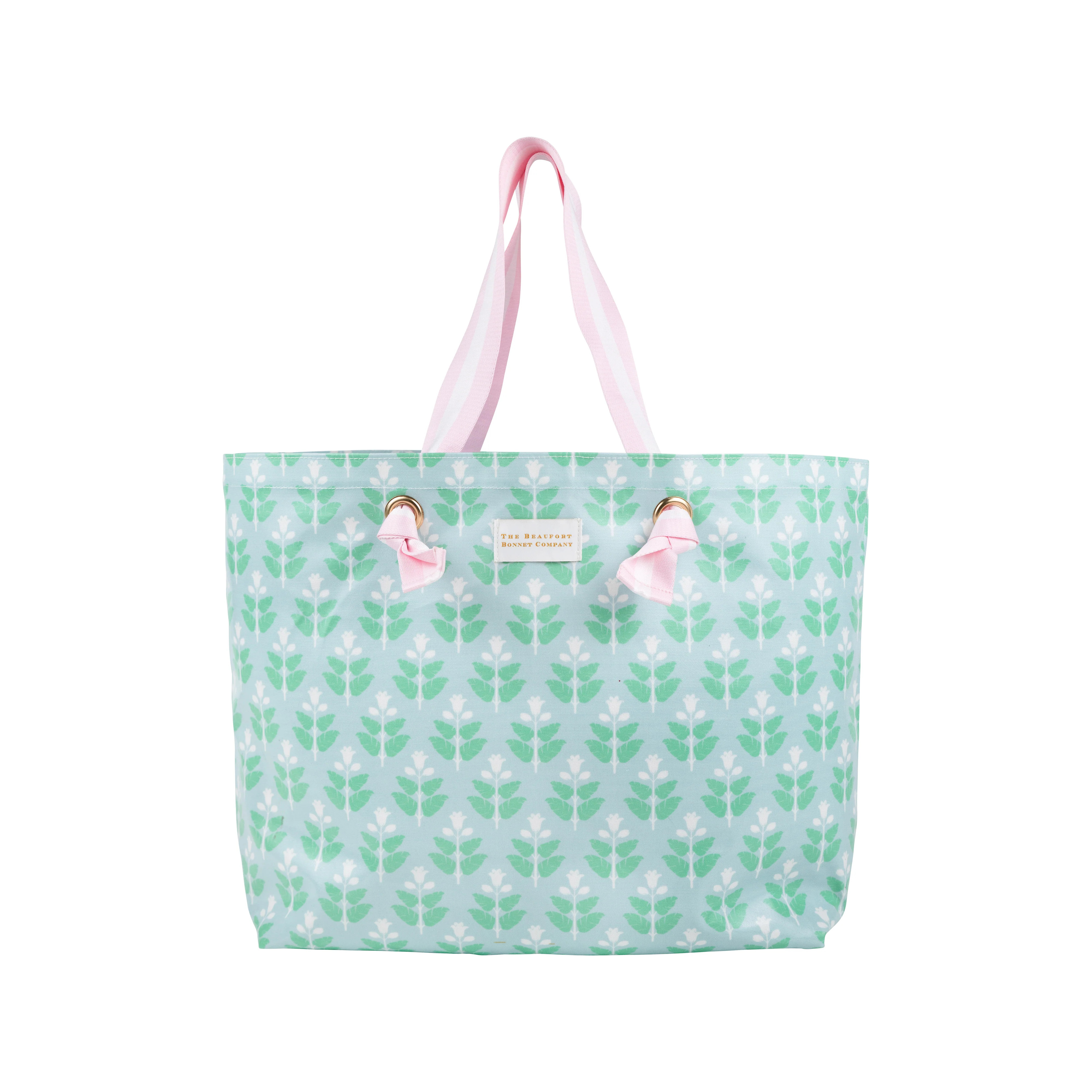 Isabelle Beach Bag - Hanover Hand Block with Palm Beach Pink | The Beaufort Bonnet Company