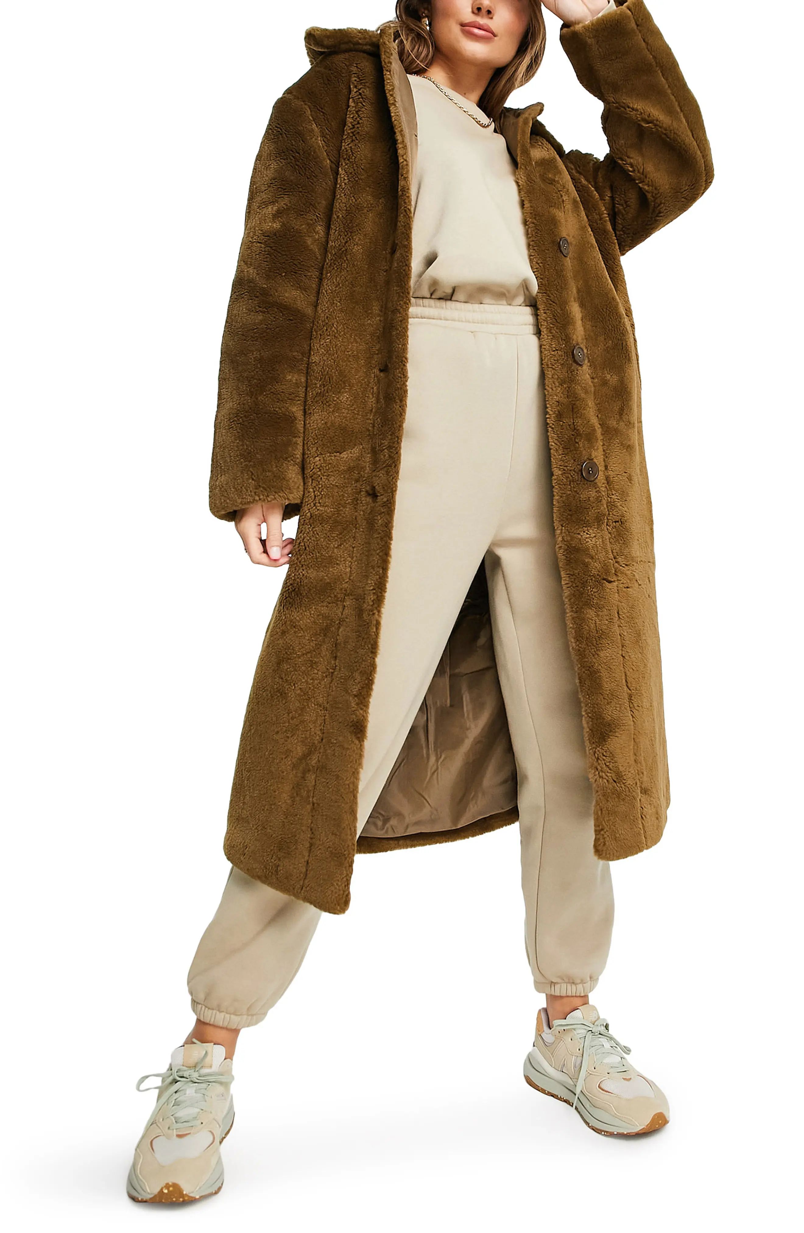 ASOS DESIGN Long Faux Fur Coat in Mid Green at Nordstrom, Size 12 Us | Nordstrom