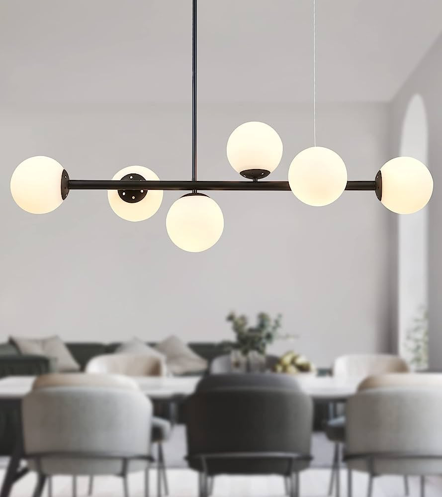 MEIXISUE Modern Dining Room Chandelier 6-Light Milk Glass Globe Linear Island Light for Kitchen L... | Amazon (US)