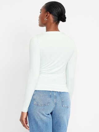 Long-Sleeve Slit-Neck Ruched Top | Old Navy (US)