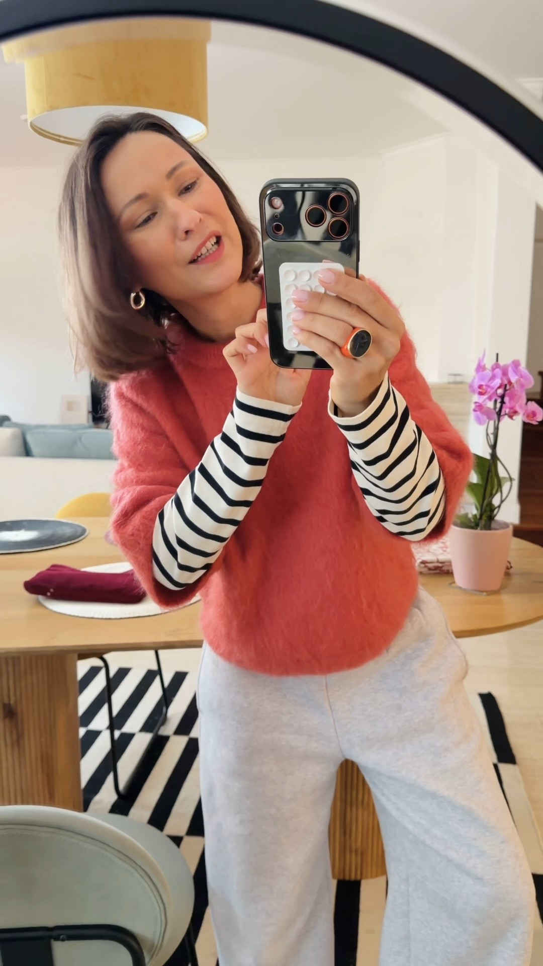 My sweatpants are from an older collection, but I linked similar options 🤍
And yes - at home I love a no-makeup makeup look. Just a subtle touch of NARS (The Multiple Stick in Fling; color watermelon pink) does all the talking.

#LTKOver40