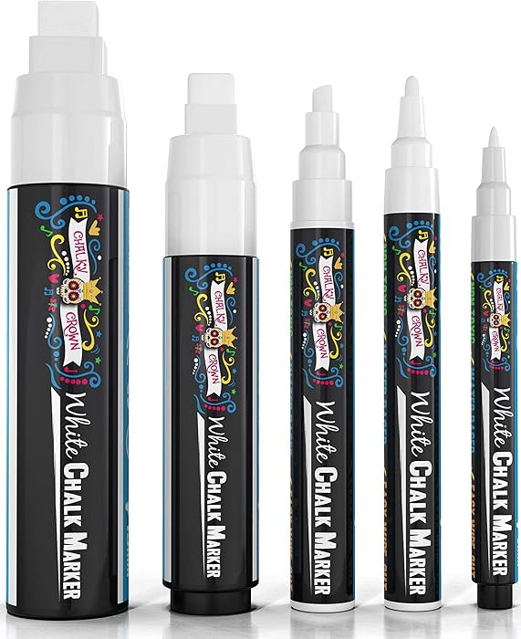 Amazon.com : CHALKY CROWN 5pc White Chalk Markers - Non-Toxic Liquid Chalkboard Markers, White Li... | Amazon (US)