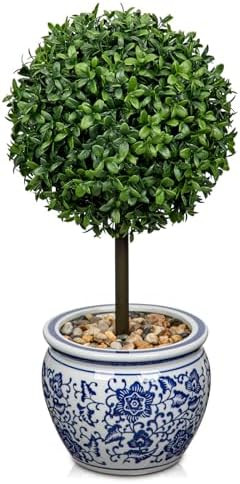 DILATATA Artificial Topiary Boxwood Ball in Blue and White Ceramic Pot, 16 Inch Artificial Boxwoo... | Amazon (US)