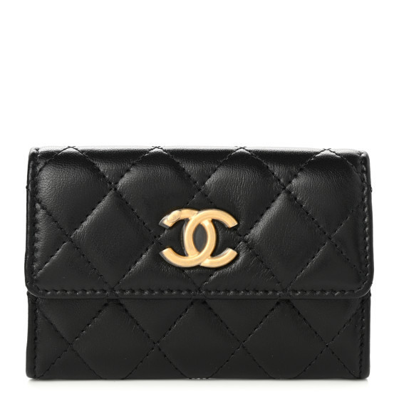 Lambskin Quilted Flap Card Holder Wallet Black | FASHIONPHILE (US)